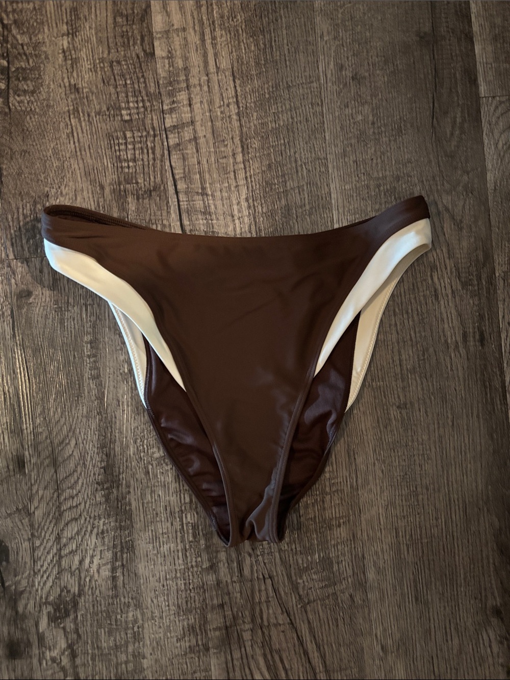 Abercrombie & Fitch High-Rise Bikini Bottom -Brown with Cream Trim - Size Medium